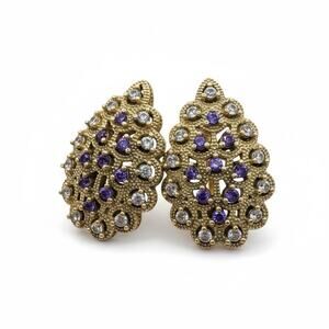 925 Sterling Silver Purple Amethyst &topaz Earrings 18K Gold Plated Pierced